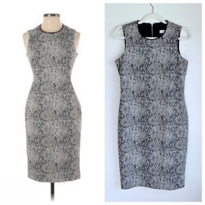 Hunter Bell Sleeveless Black & White Snakeskin Sheath Dress w Faux Leather Trim